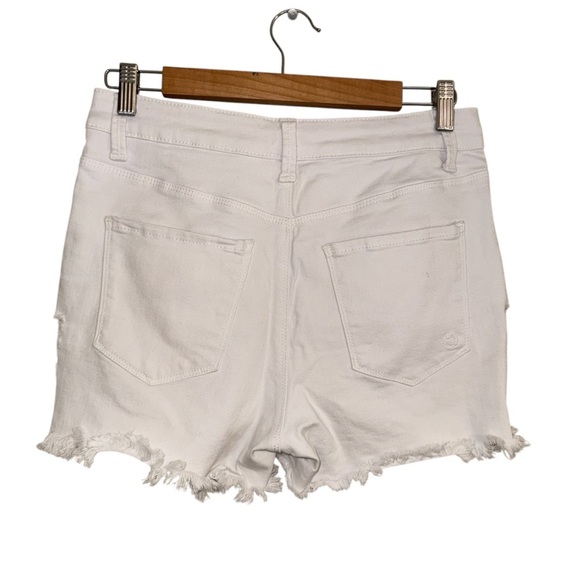 White Denim Shorts Button Fly Distressed Frayed Hem Casual - Picture 2 of 5